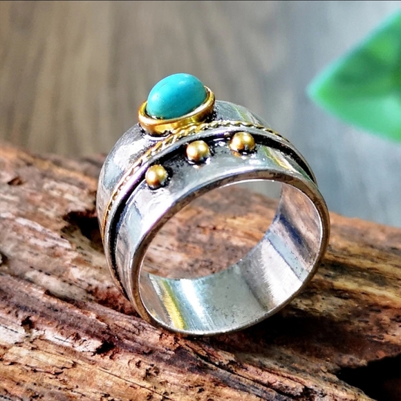 🆕️ ☮ Polished sterling silver & turquoise ring - Picture 2 of 10